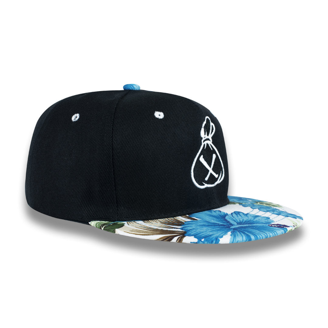 Money Bag (Black & White Blue Floral Snapback Hat)
