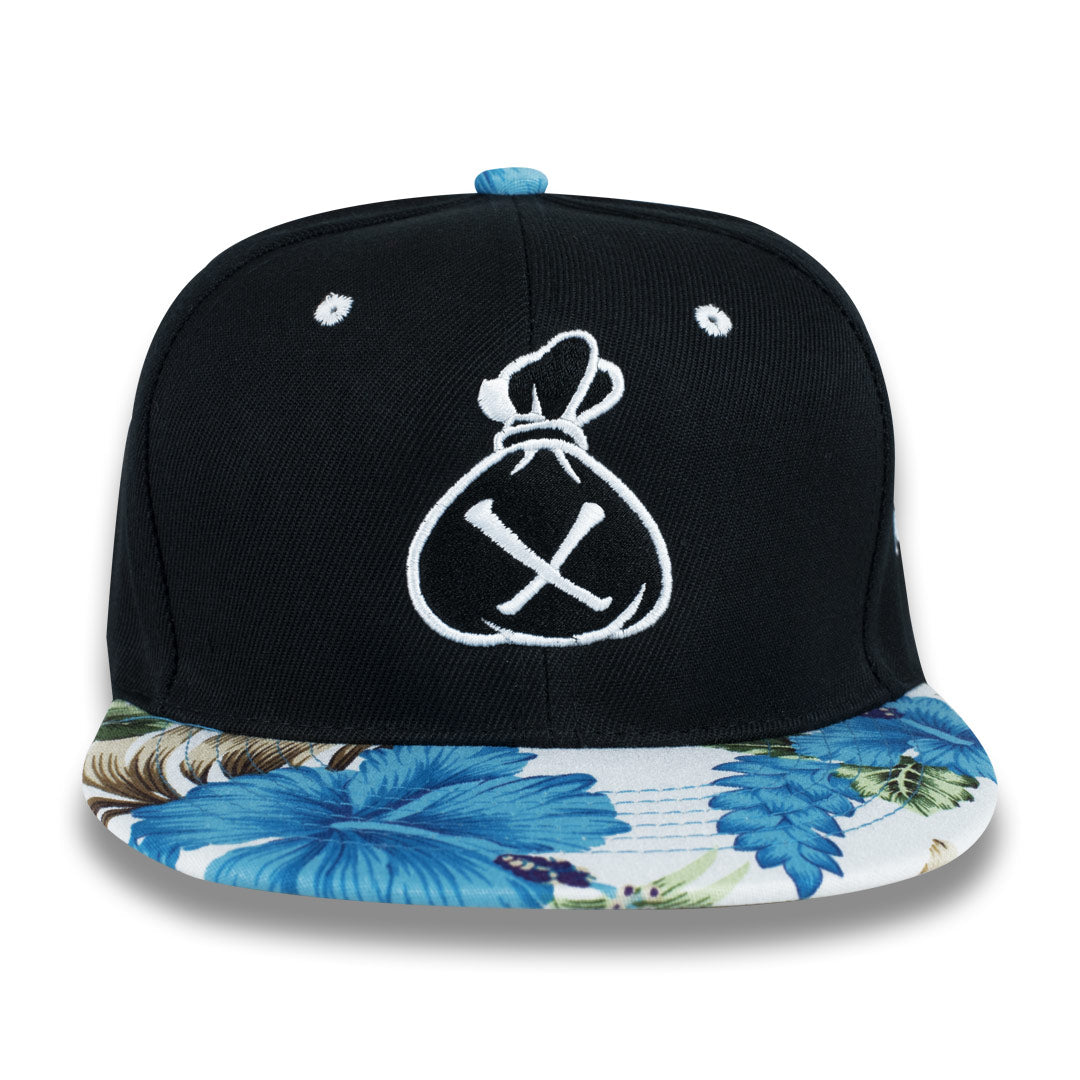 Money Bag (Black & White Blue Floral Snapback Hat)