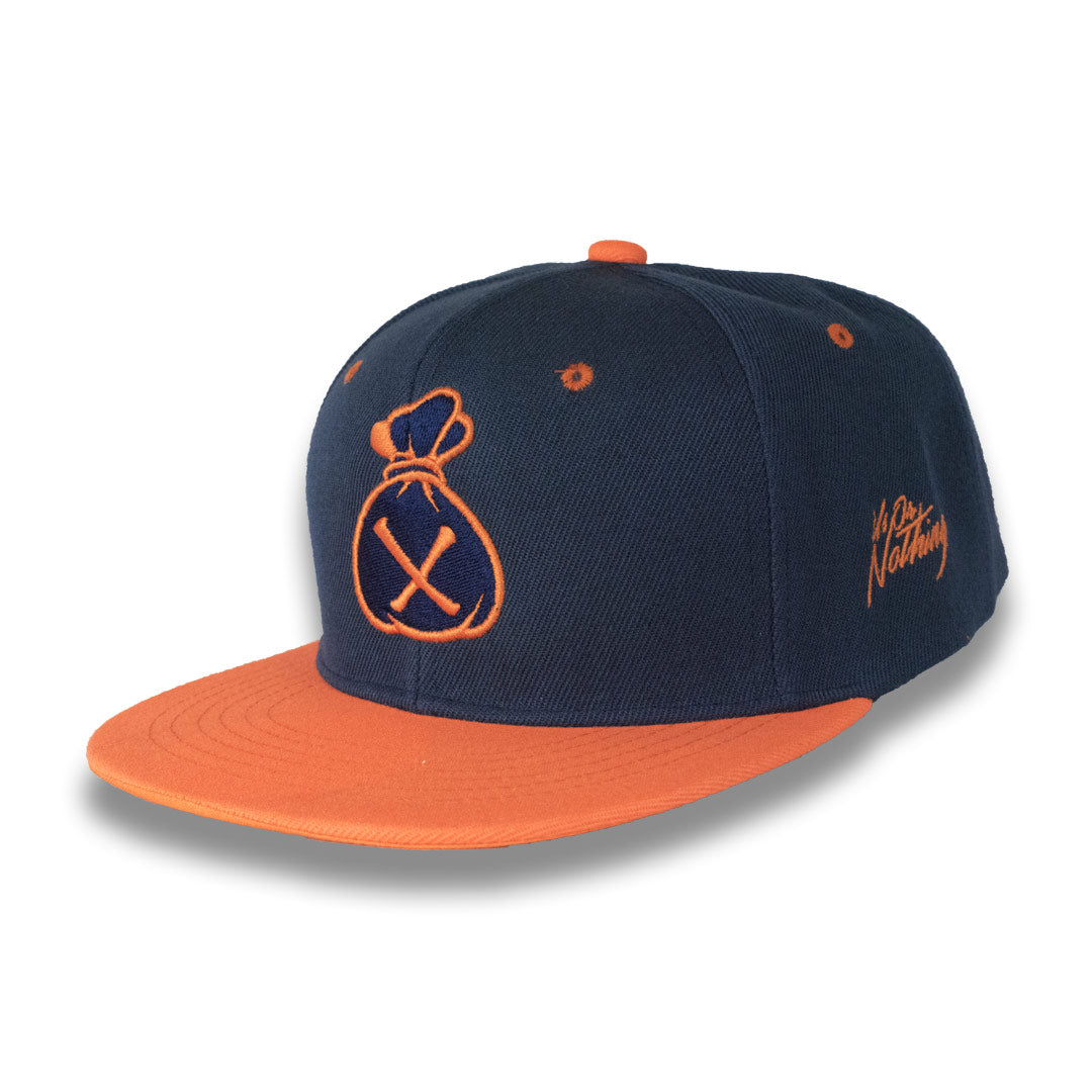 Money Bag (Dark Blue & Orange Snapback Hat)