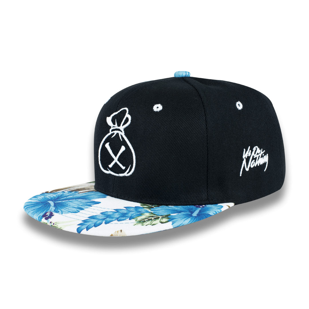Money Bag (Black & White Blue Floral Snapback Hat)
