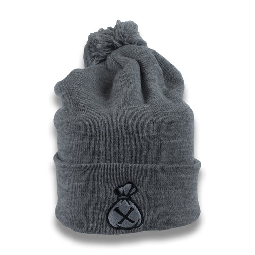 Grey & Black Money Bag (Pom Beanie)