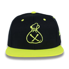 Load image into Gallery viewer, Black &amp; Fluorescent Yellow Money Bag (Snapback)
